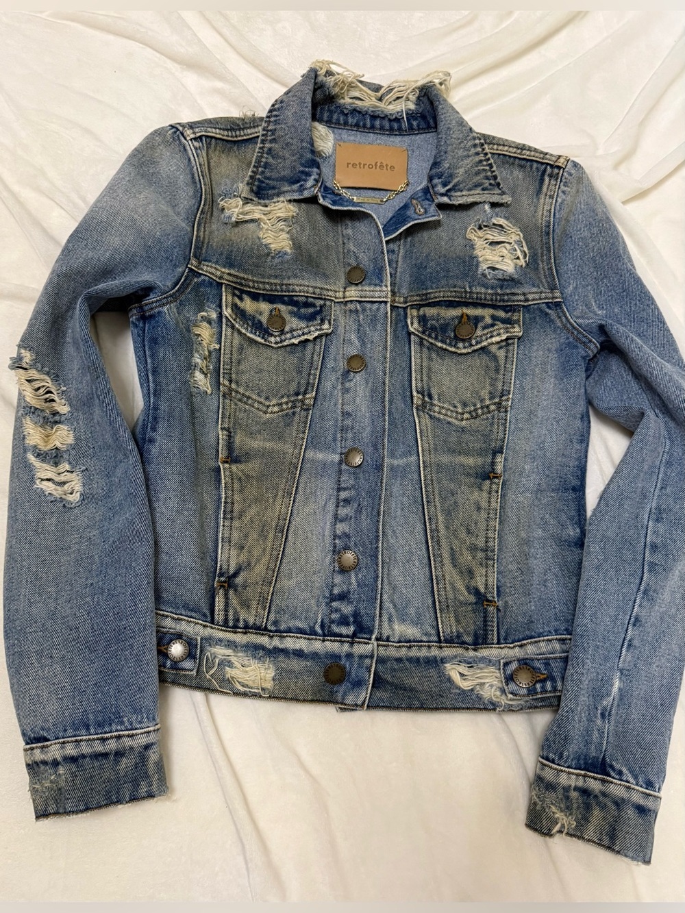 RETROFĂTE NEW Distressed Designer Vintage Denim Set Jean Jacket and Pants - Picture 3 of 15